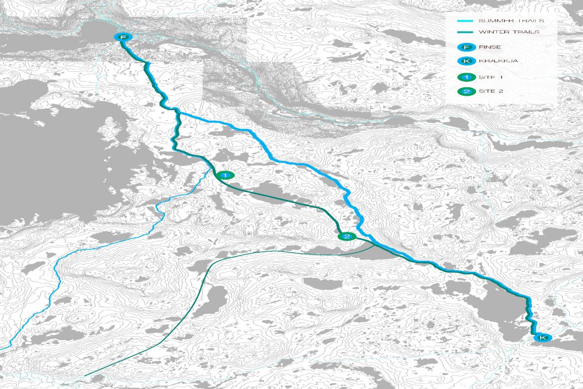 Map of sites between Finse and Krækkja