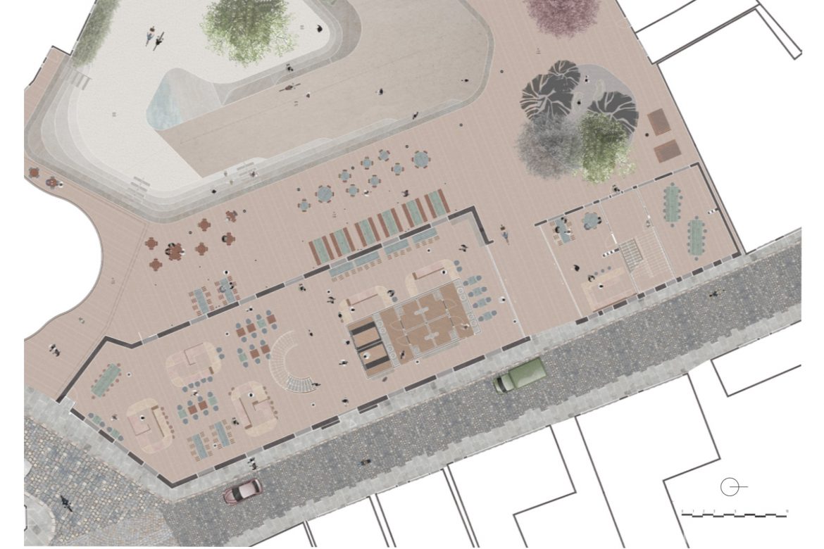 1:100 plan of the ground floor of the food court