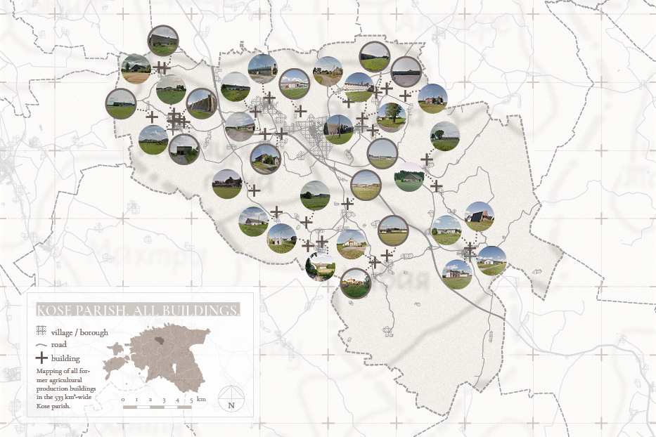 All former agricultural production buildings in the Kose parish, Estonia.