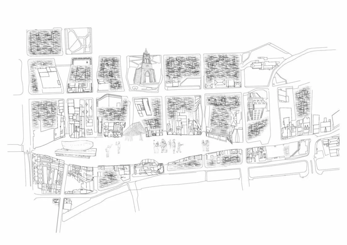Analysis map as a summary of participation work; detailing the inhabitants perception of this part of Sandnes city center.