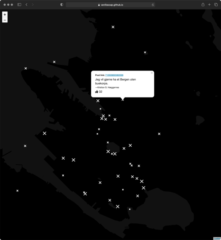 Visualisation and mapping of comments from bergen vill's Facebook group.