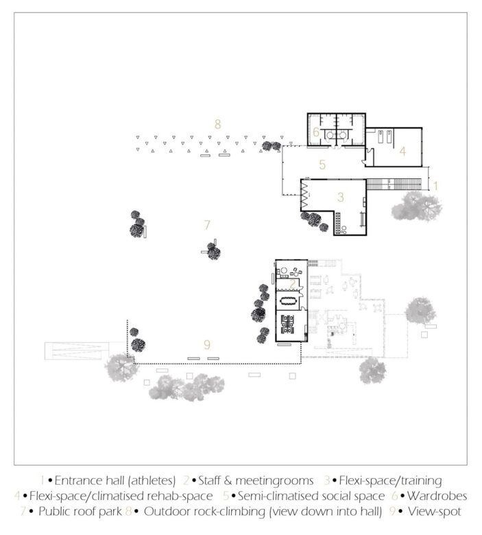 Plan drawing - Support spaces and public roof park