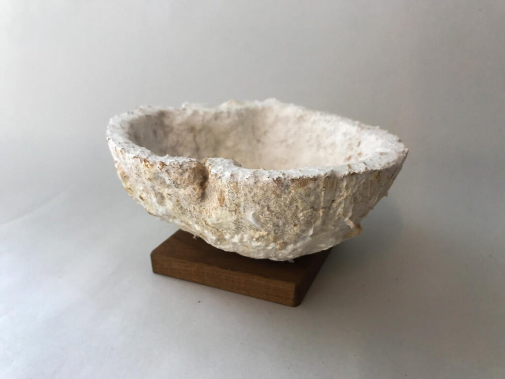 Mycelium bowl made from hollowed out chunk of spent mushroom substrate