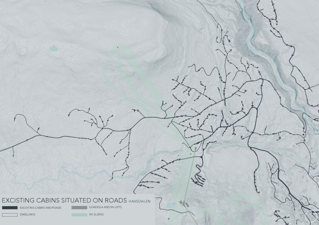 Existing cabins in Havsdalen placed on the excisting roads