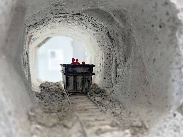 An investigation of the potential future of the infrastructure when the glacier has melted and the tunnels are void of water and power (Section model 1:50 cast concrete)