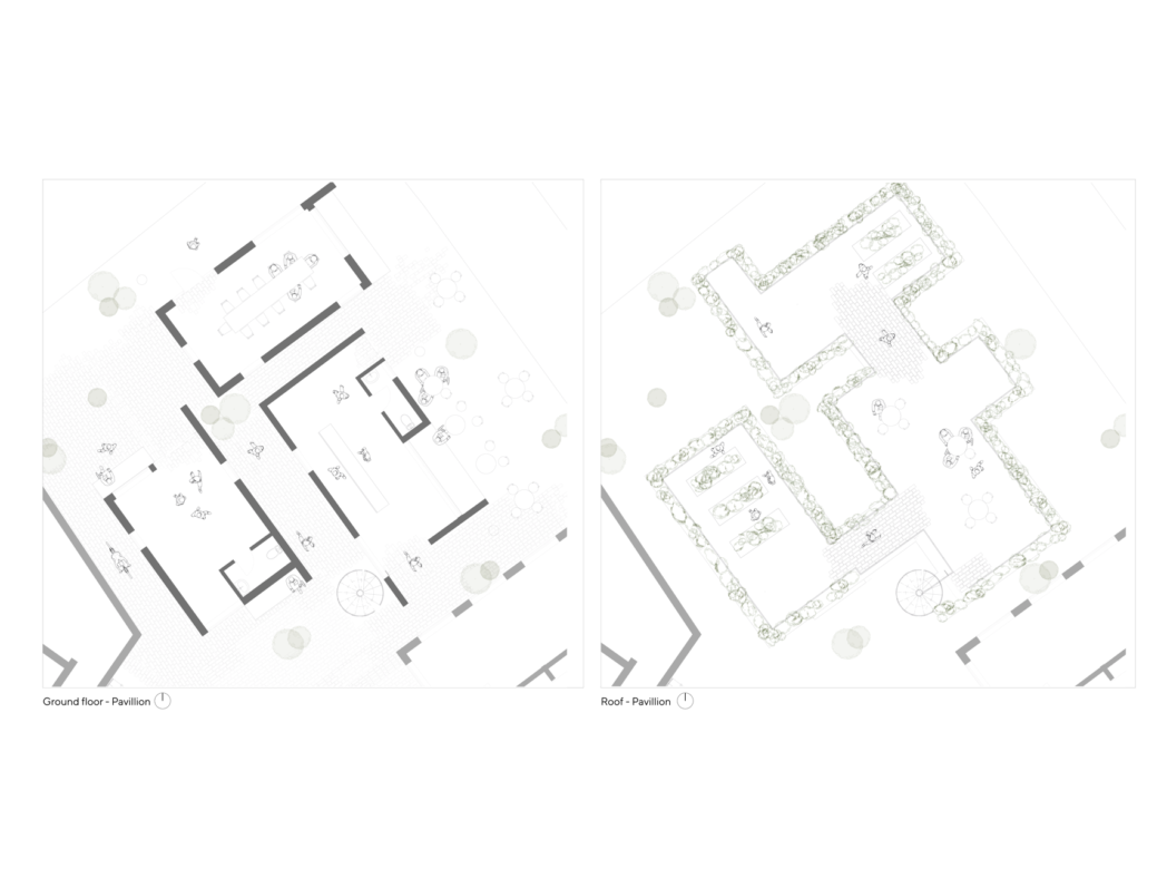 Plan drawings of the Pavilions - The concept of “Urban, Local, and Urban/Local” serves as a guiding principle throughout the design process. It acknowledges the inherent tension between the urban realm, characterized by its bustling activity and public accessibility, and the local realm, defined by its private and residential character. The design strives to harmonize these contrasting spheres, creating a space that seamlessly integrates both urban and local elements.