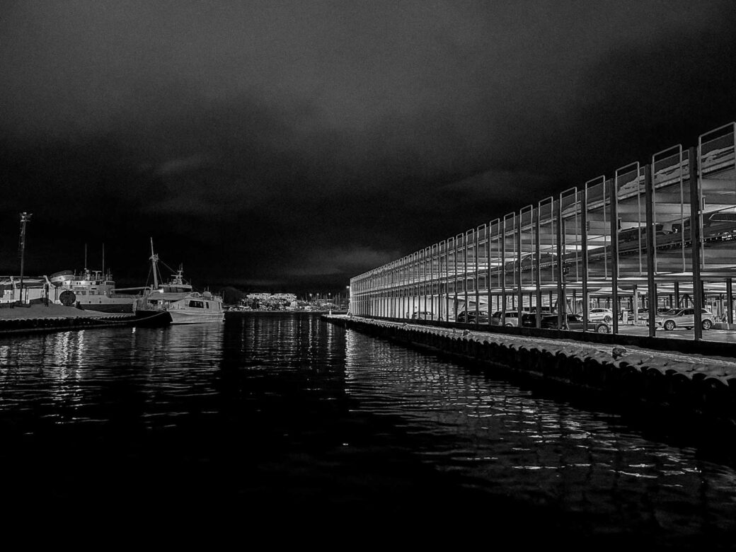 Jorenholmen parking garage at night